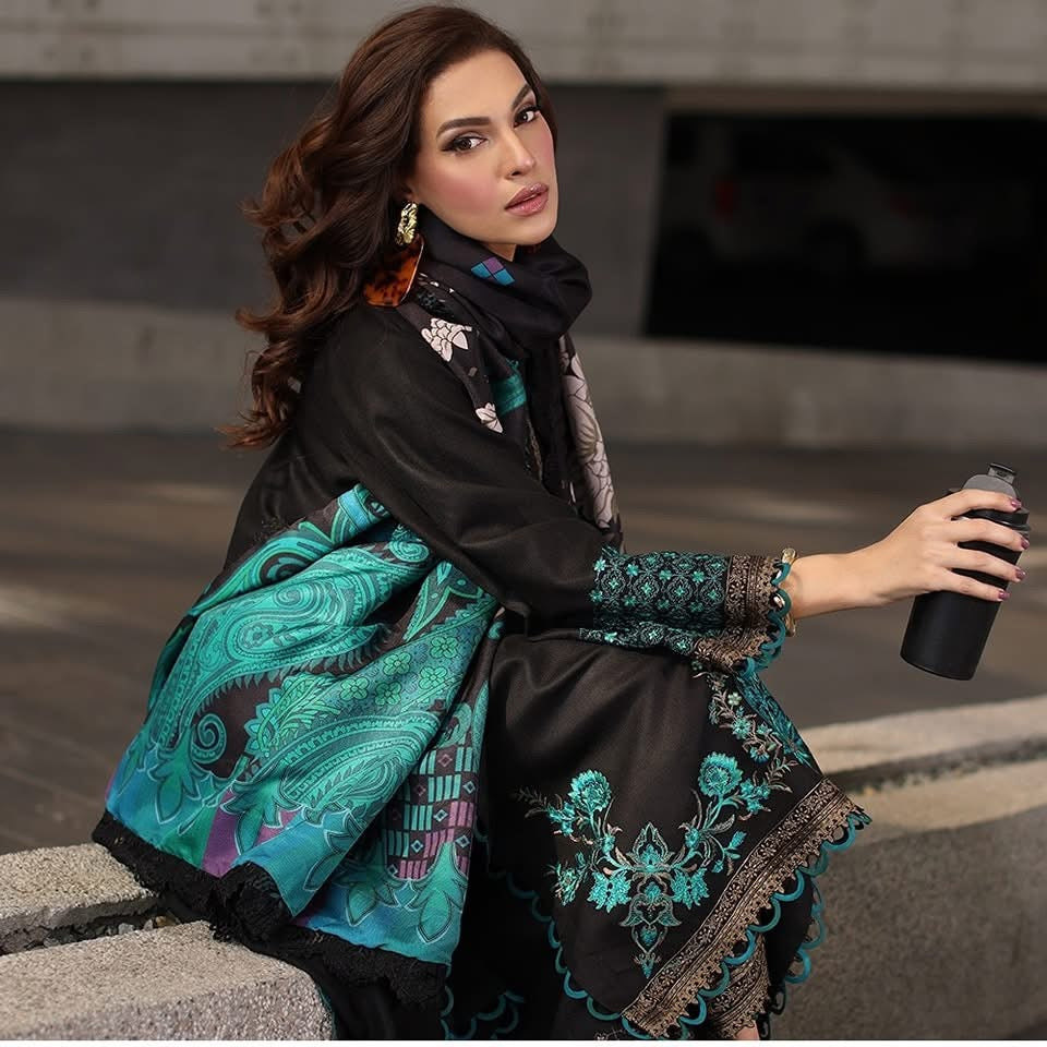 3-PC UNSTITCHED EMBROIDERED LEATHER WITH PRINTED WOOL SHAWL PS4-12