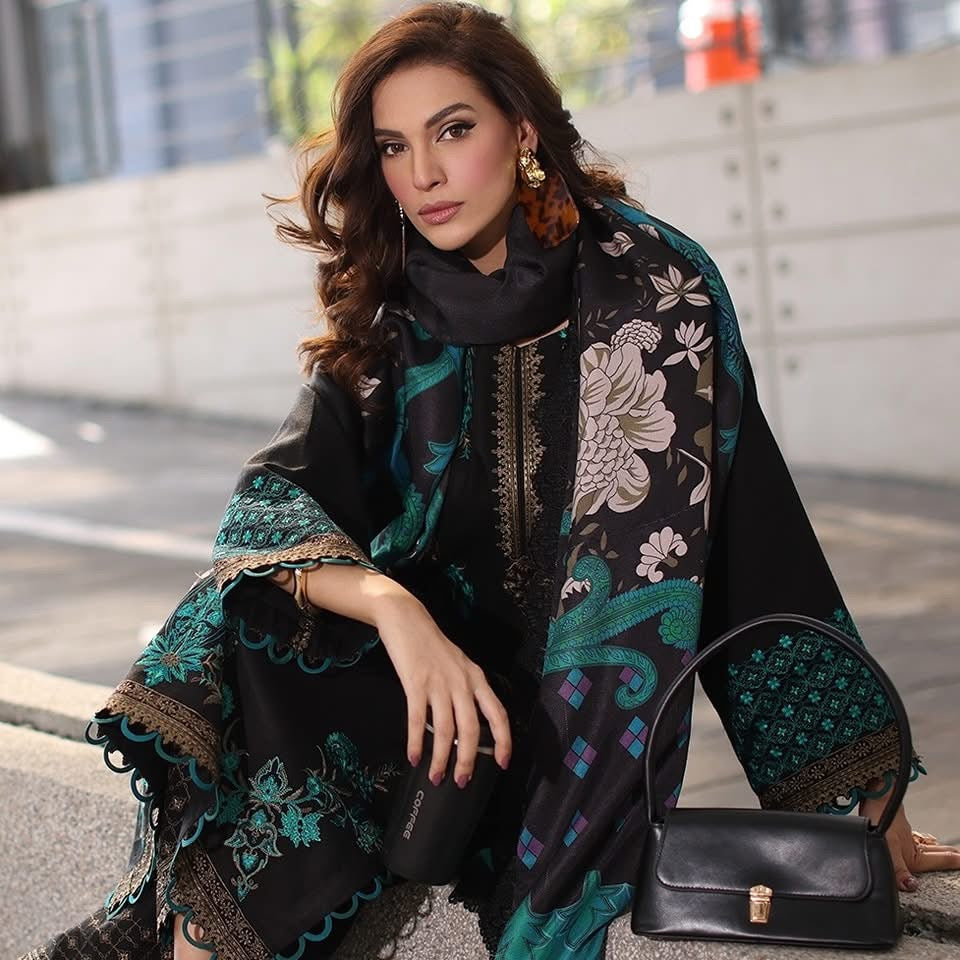 3-PC UNSTITCHED EMBROIDERED LEATHER WITH PRINTED WOOL SHAWL PS4-12