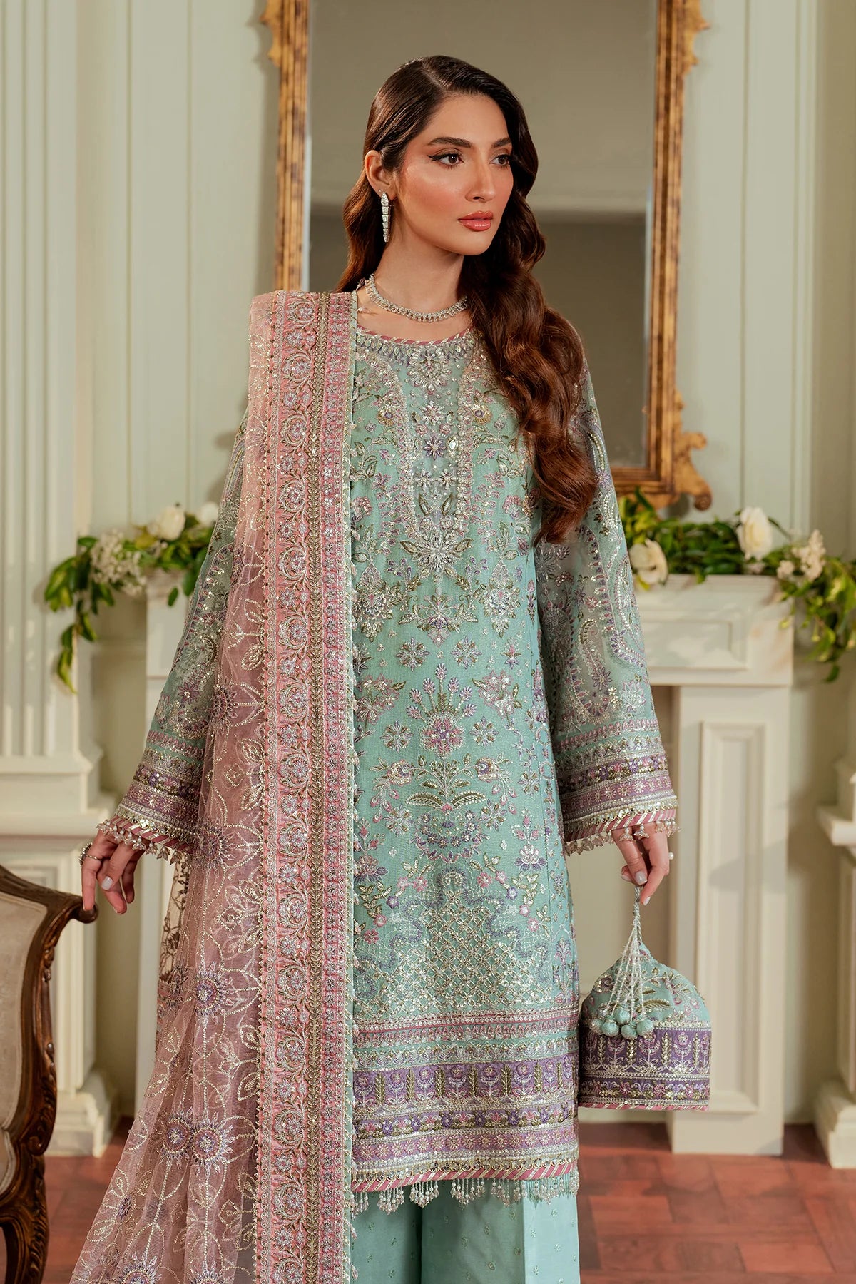 EMBROIDERED NET CH13-08 UNSTITCHED