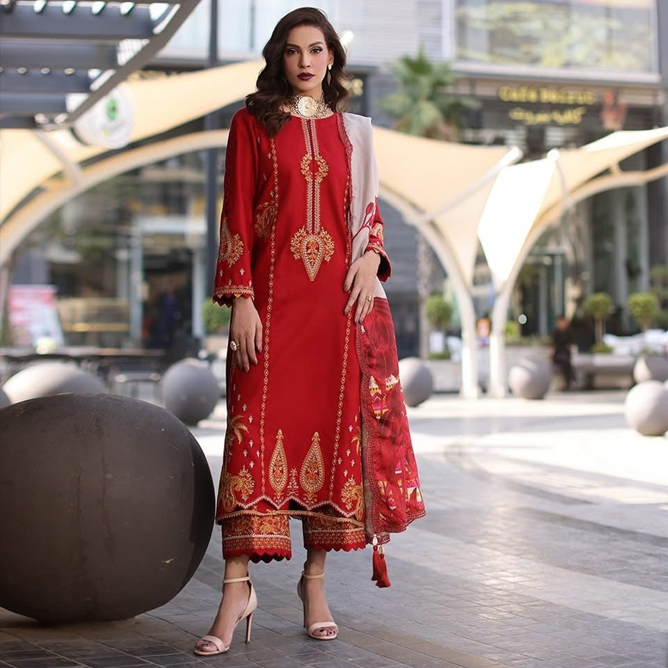 3-PC UNSTITCHED EMBROIDERED LEATHER WITH PRINTED WOOL SHAWL PS4-13