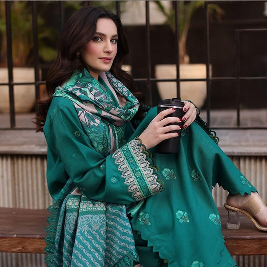 3-PC UNSTITCHED EMBROIDERED LEATHER WITH PRINTED WOOL SHAWL PS4-11