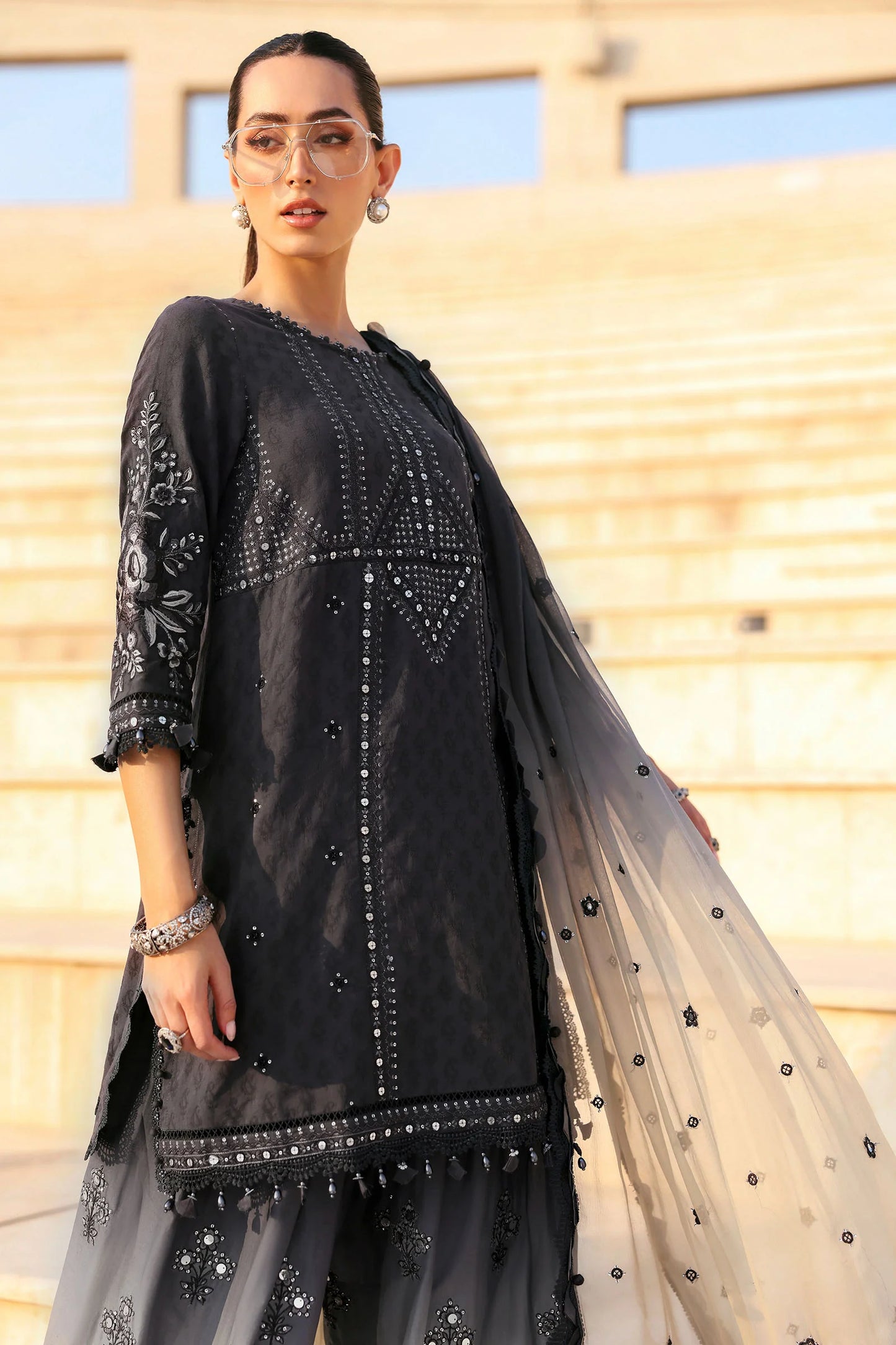 3 Piece Unstitched Embroidered Jacquard Lawn Suit