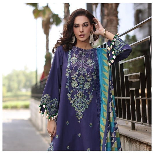3-PC UNSTITCHED EMBROIDERED LEATHER WITH PRINTED WOOL SHAWL PS4-09