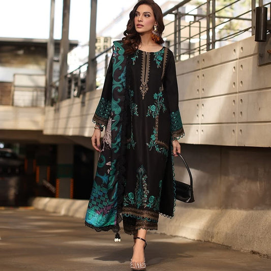 3-PC UNSTITCHED EMBROIDERED LEATHER WITH PRINTED WOOL SHAWL PS4-12