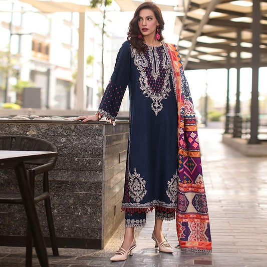 3-PC UNSTITCHED EMBROIDERED LEATHER WITH PRINTED WOOL SHAWL PS4-14