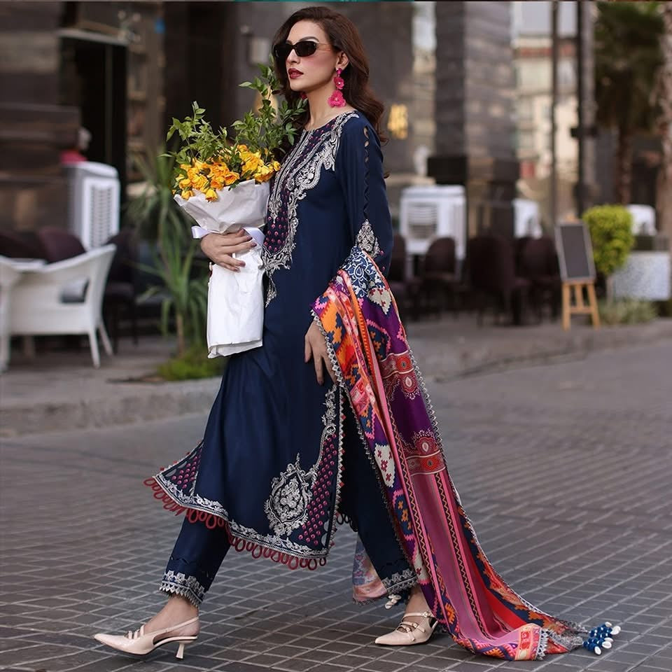 3-PC UNSTITCHED EMBROIDERED LEATHER WITH PRINTED WOOL SHAWL PS4-14