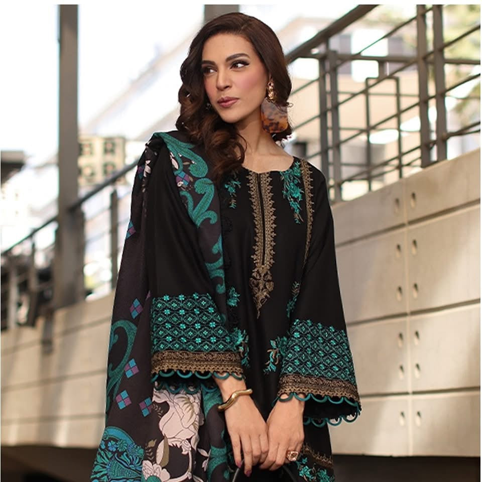 3-PC UNSTITCHED EMBROIDERED LEATHER WITH PRINTED WOOL SHAWL PS4-12