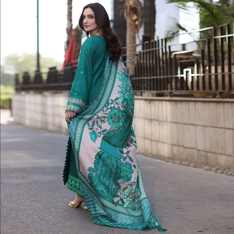3-PC UNSTITCHED EMBROIDERED LEATHER WITH PRINTED WOOL SHAWL PS4-11