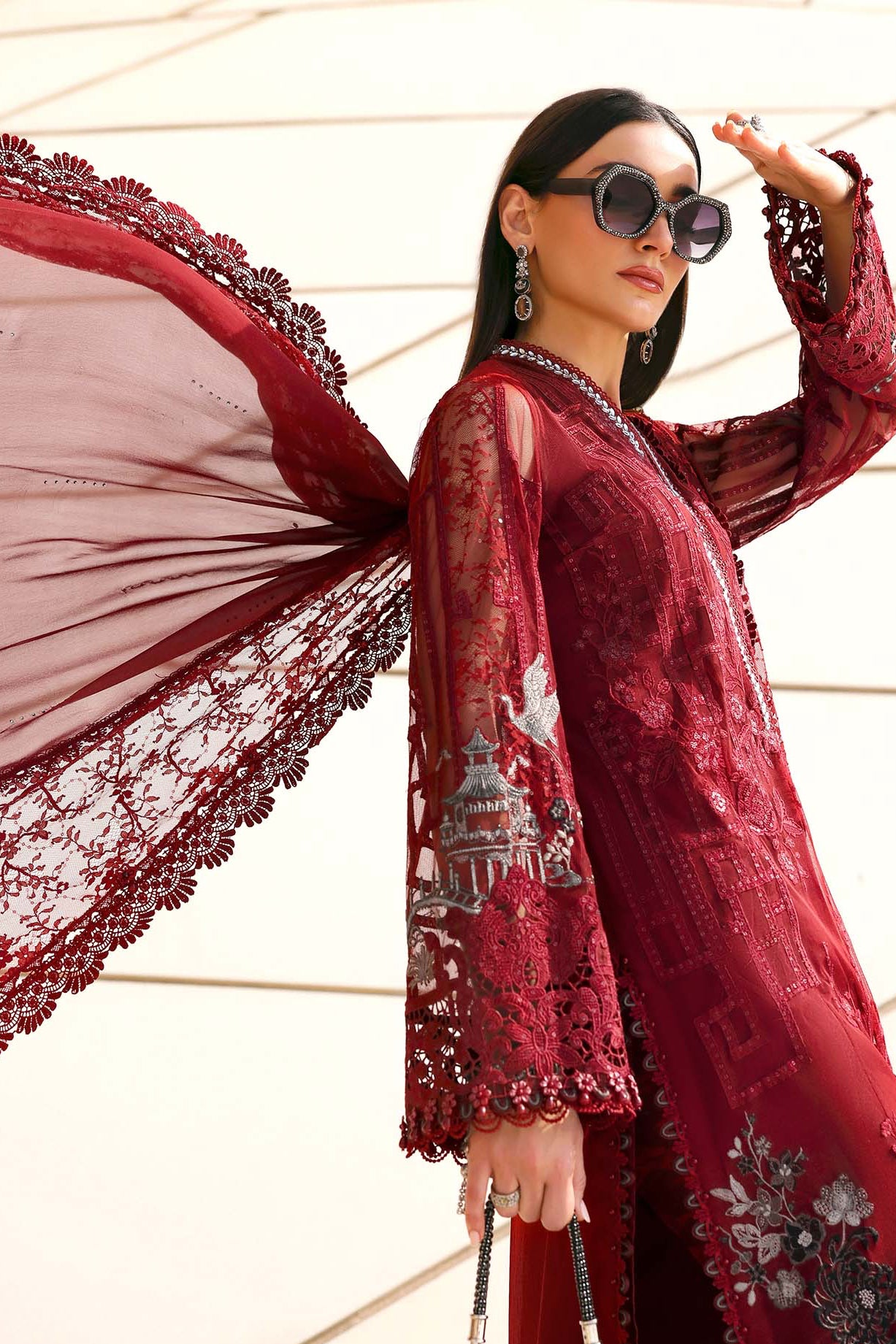 3 Piece Unstitched Embroidered Net Suit