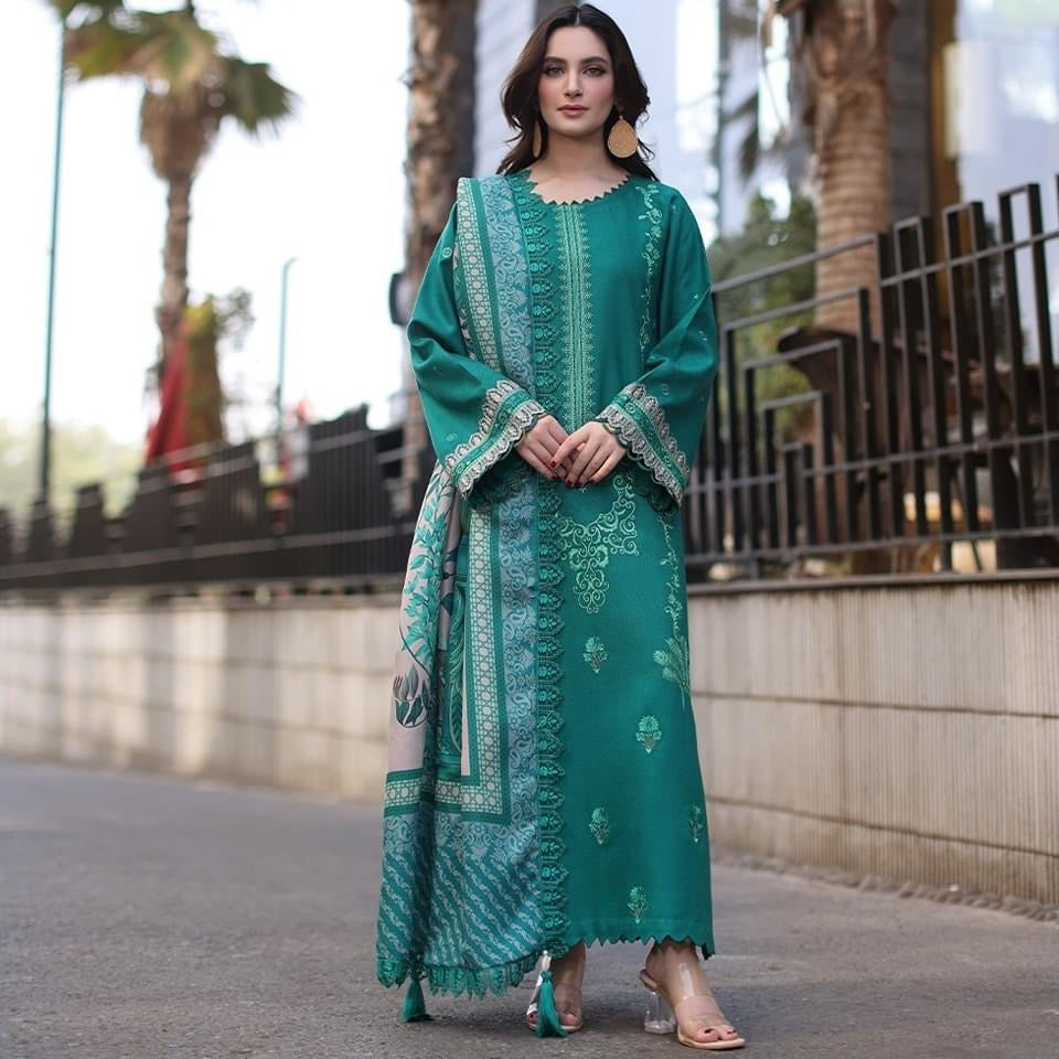 3-PC UNSTITCHED EMBROIDERED LEATHER WITH PRINTED WOOL SHAWL PS4-11